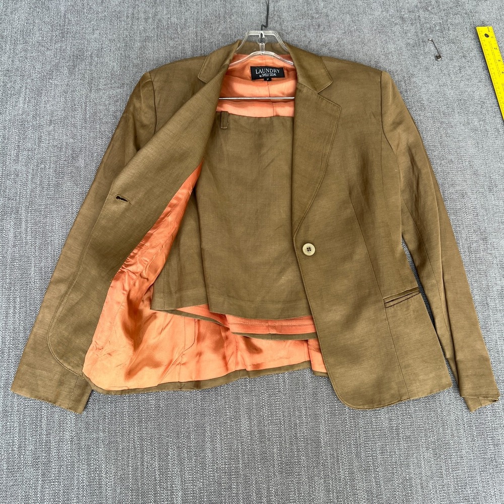 Laundry by Shelli Segal 2-Piece Blazer & Skirt Set Womens 2 Brown Linen Blend